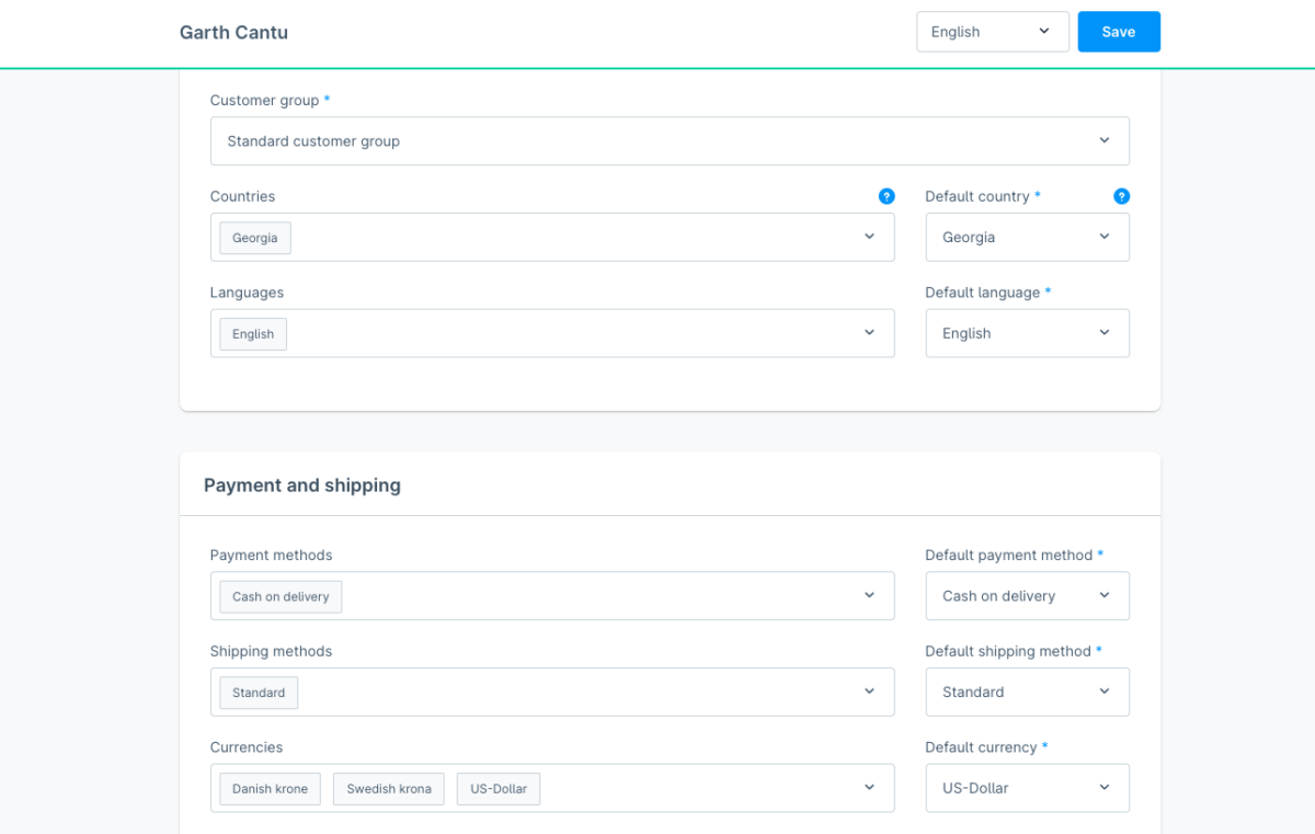 configure sales channel